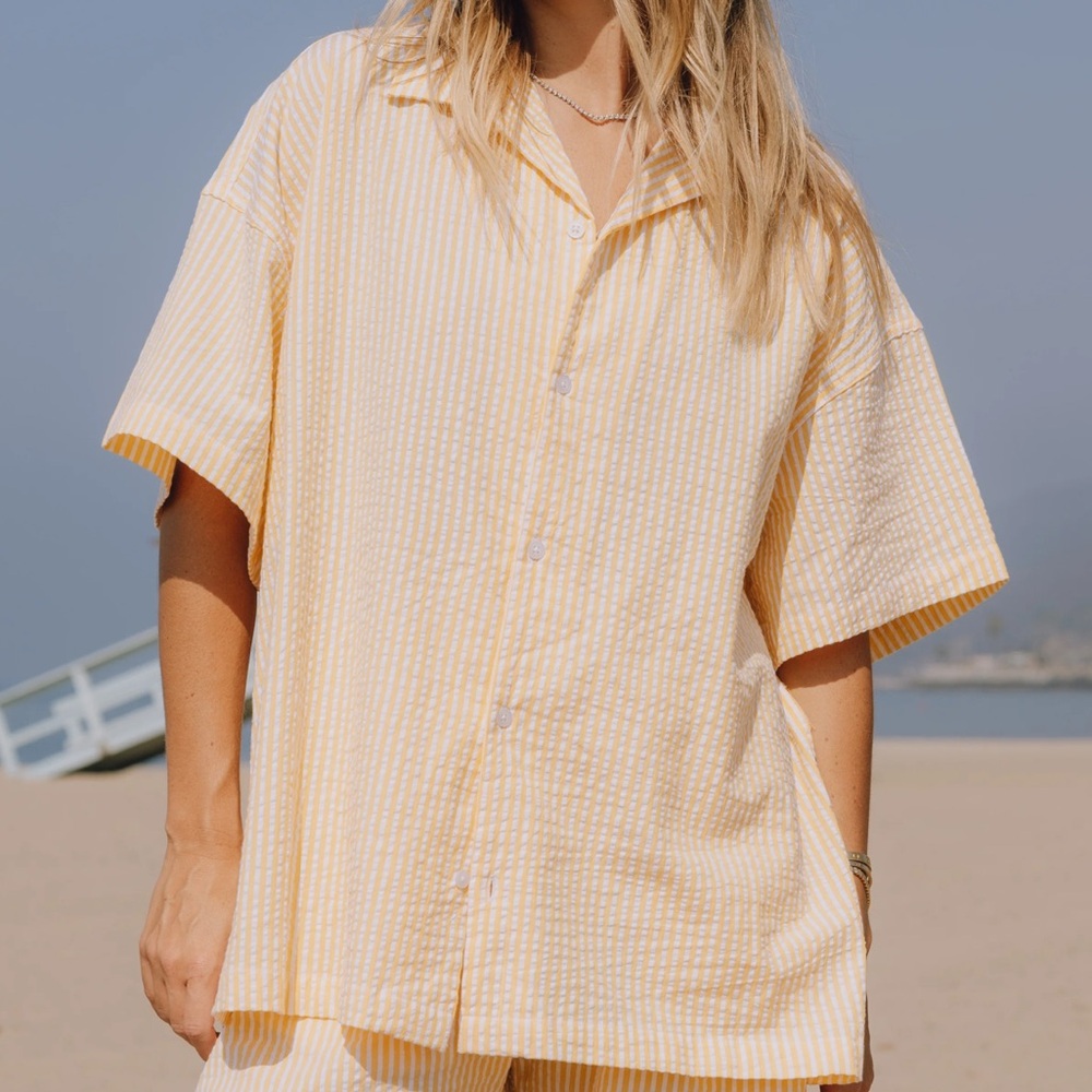 Daily Drills Seersucker Boxy Button Down Shirt Short Sleeve Size XS/S